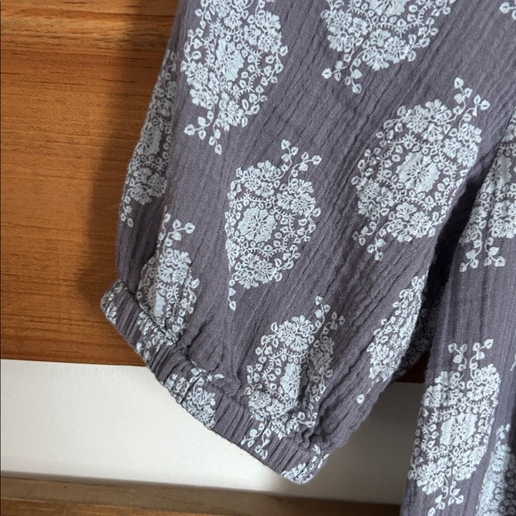 Wonderly Gray and White Patterned Mini Dress Size PM 100% Cotton Puff Sleeves - Picture 4 of 13